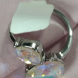 Elegant Silver Women's Ring with Iridescent Stones 2 Fashion Or Costume New